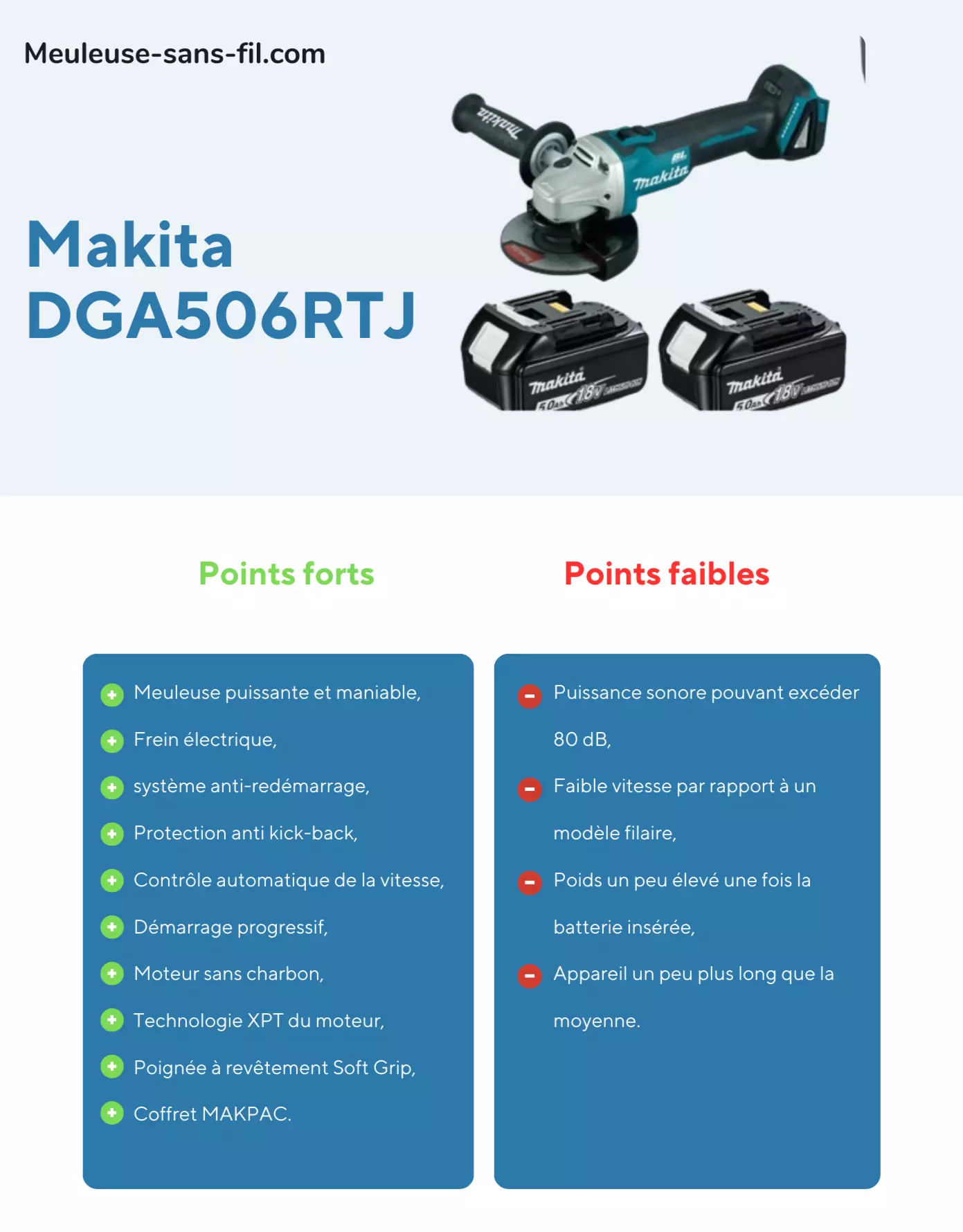 DGA506RTJ Makita avantages inconvénients